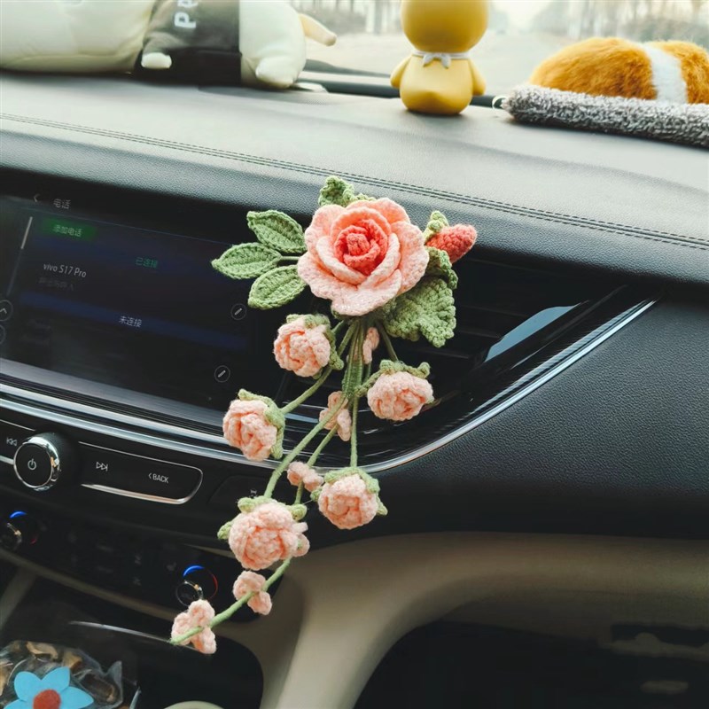 手工编织花束diy一路生花出风口夹全套毛线材料包自制车载摆件