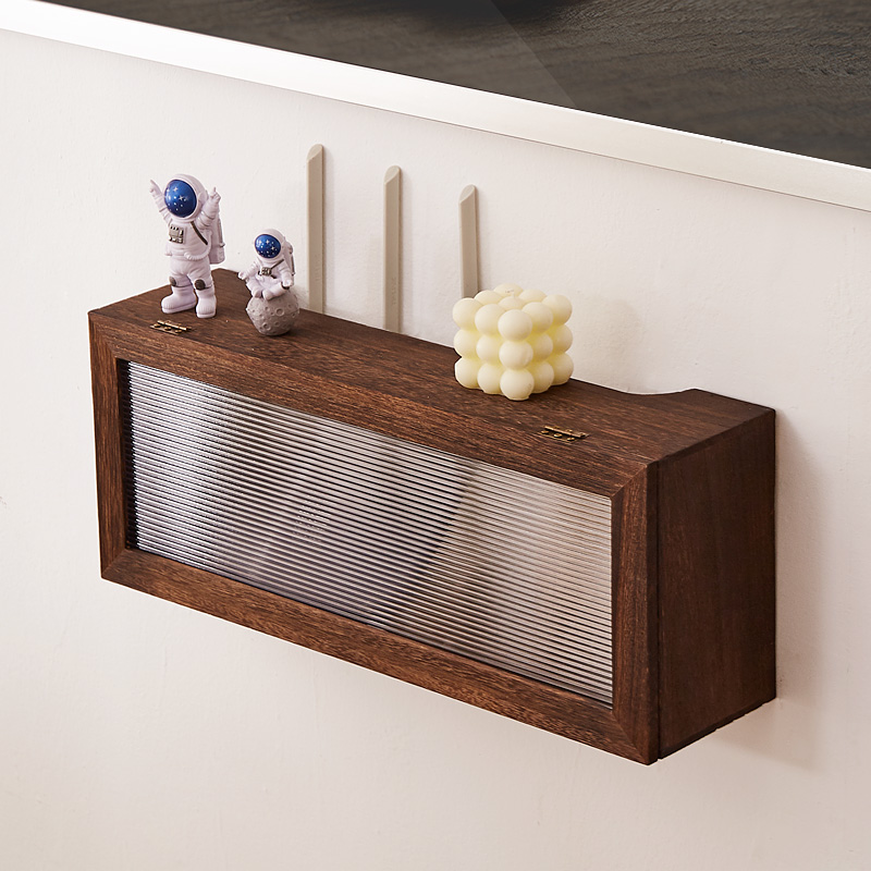 电线收纳盒接线板排插座遮挡盒集线盒壁挂wifi路T由器机顶盒置物