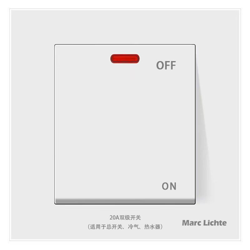 45a曲架按钮零火双断大功率开关面板20A热水器电流开关空调水泵机