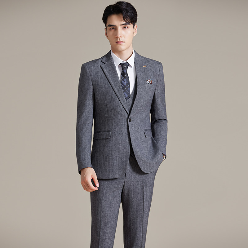 条纹休闲西装男套装高级感商务正装职业西服外套新郎伴郎结婚礼服