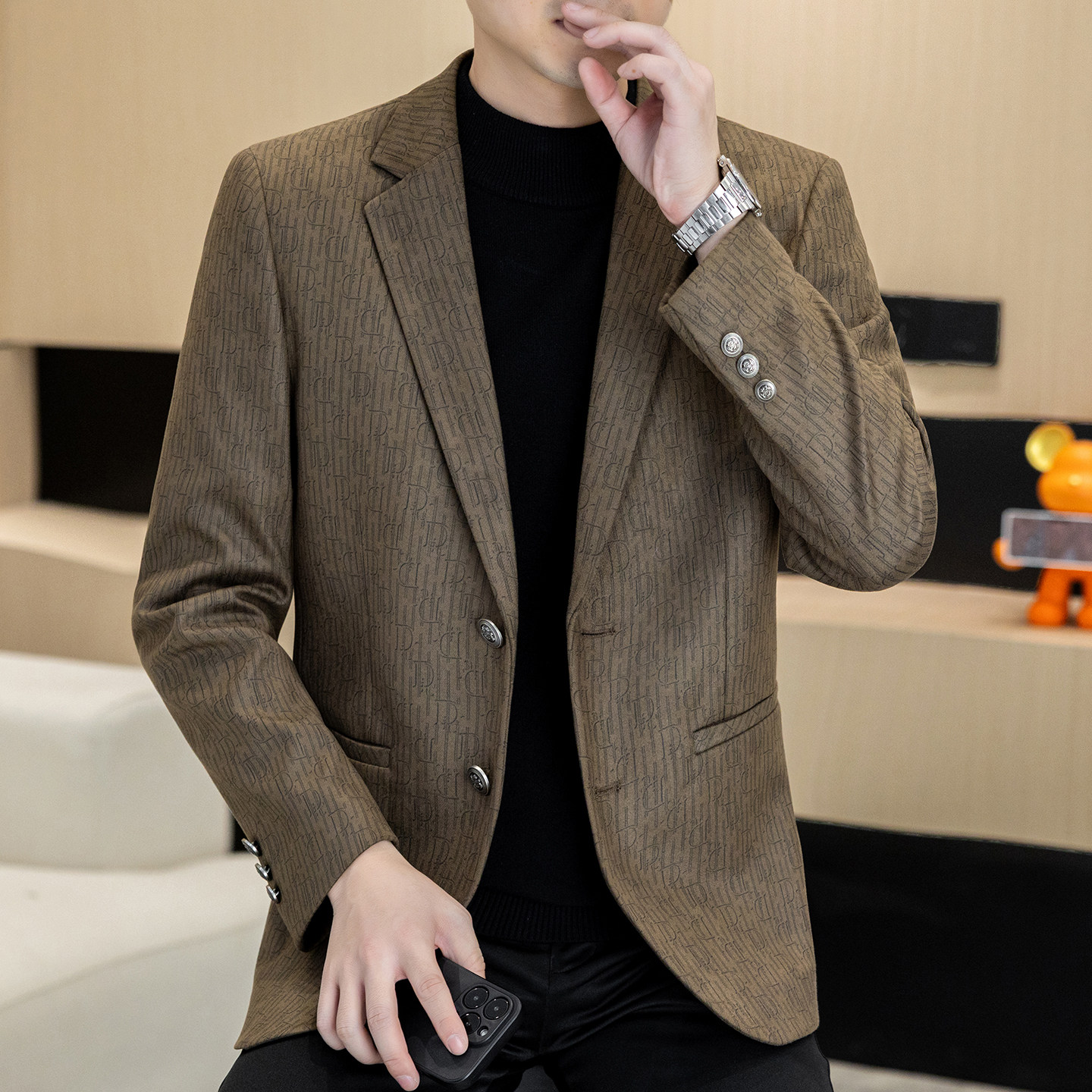 男士商务休闲西服高级感轻奢便服单西韩版修身潮流帅气小西装外套