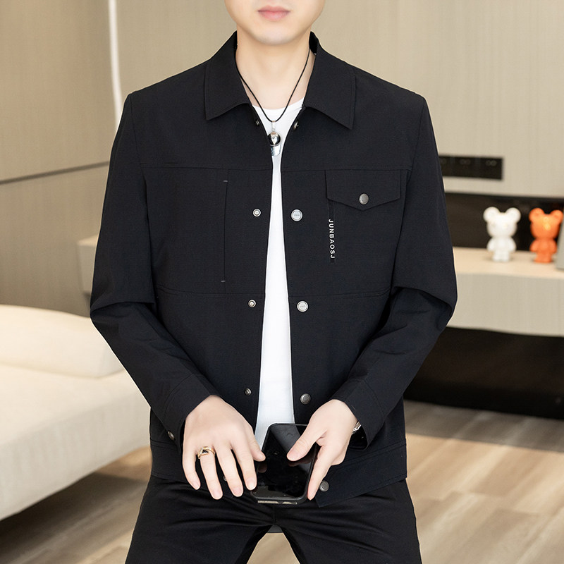 男士翻领夹克高级感春秋款商务百搭休闲通勤风拉链工装外套上衣潮