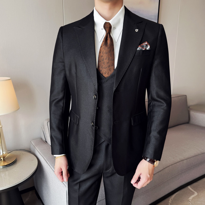 西装套装男韩版修身商务正装职业西服三件套新郎伴郎结婚礼服外套