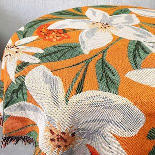 轻奢郁金香盖巾桌布茶几布小圆桌台布棉麻沙发毯午睡毯单人沙发巾