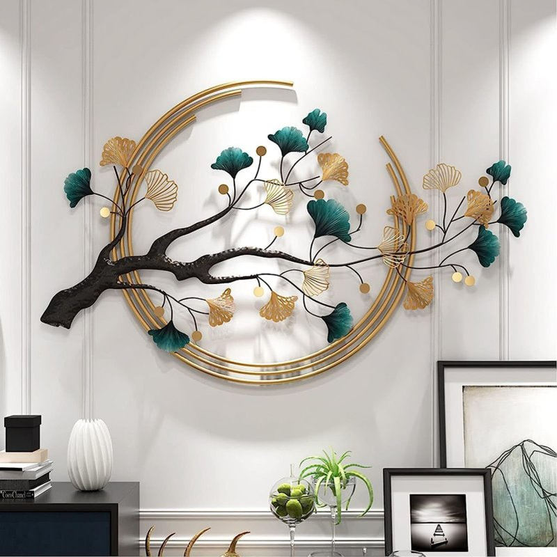 JSQJPSB 3D Ginkgo Leaf Metal Wall Art Decor, Living Room Mod