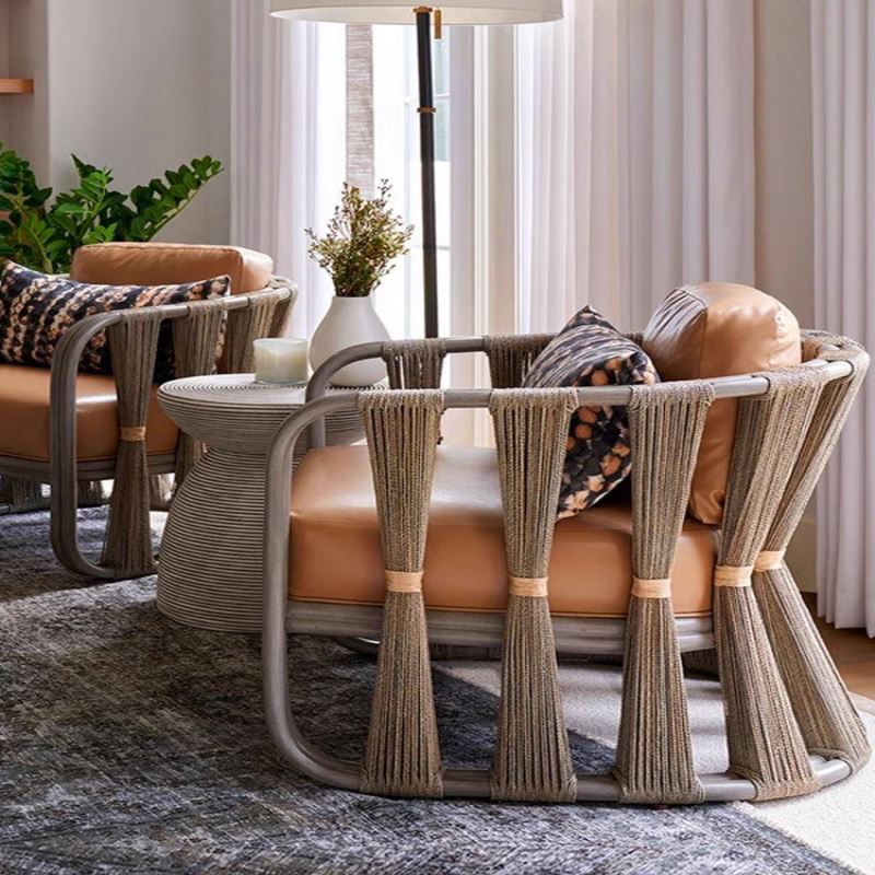 北欧藤编沙发阳台客厅休闲椅复古风懒人椅花园藤椅样板间设计师椅