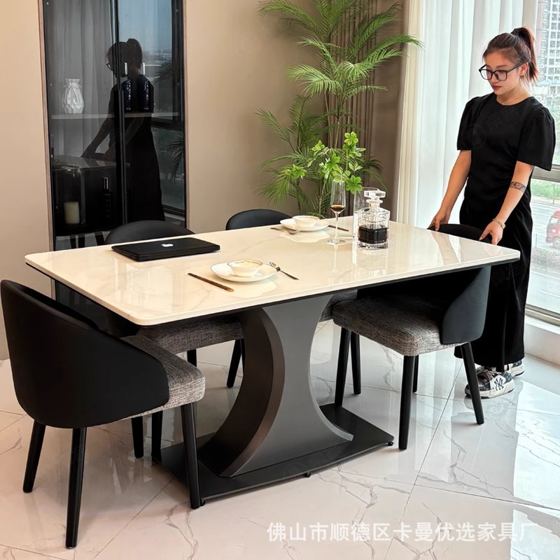 家用大理石长方形餐桌椅高端组合现代简约奢石天然微晶石超晶石桌