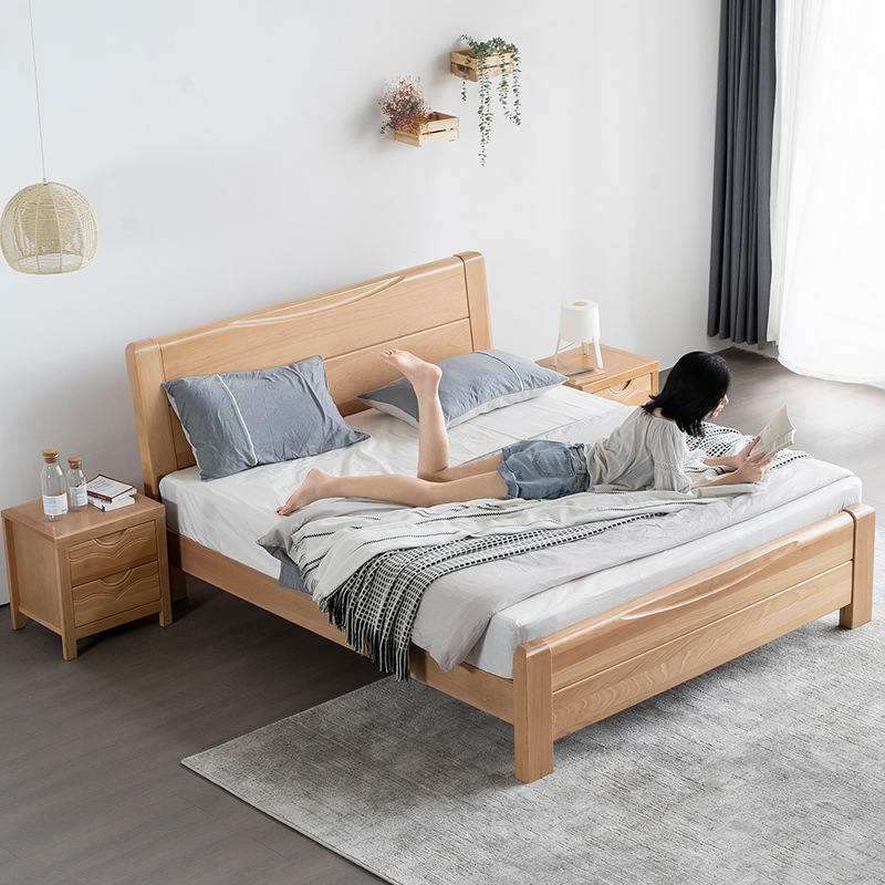 原木榫卯榉木全实木大床 1米8主卧室婚房1.5/1.2米现代简约双人床