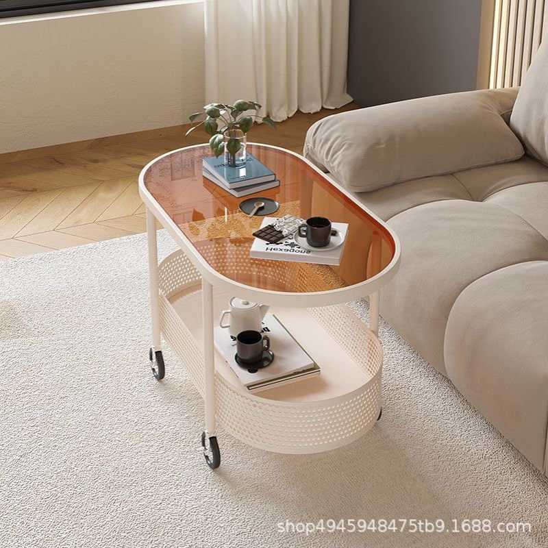奶油风可移动小桌子沙发边柜客厅茶几边桌角几网红沙发桌玻璃边几