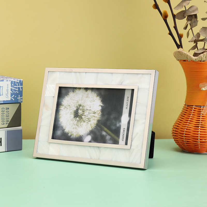 1202-1 横式 竖式 贝壳相框，简约银色边框镶贝壳相框