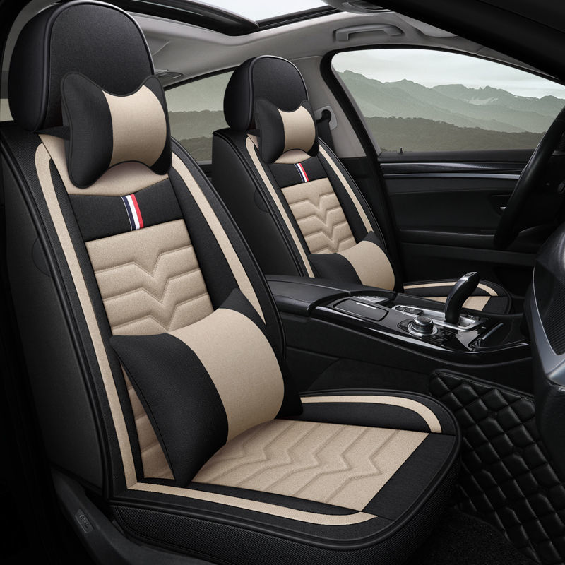 L5U冬季座垫新款四季通用亚麻全包围小车汽车座套布艺坐垫专用座