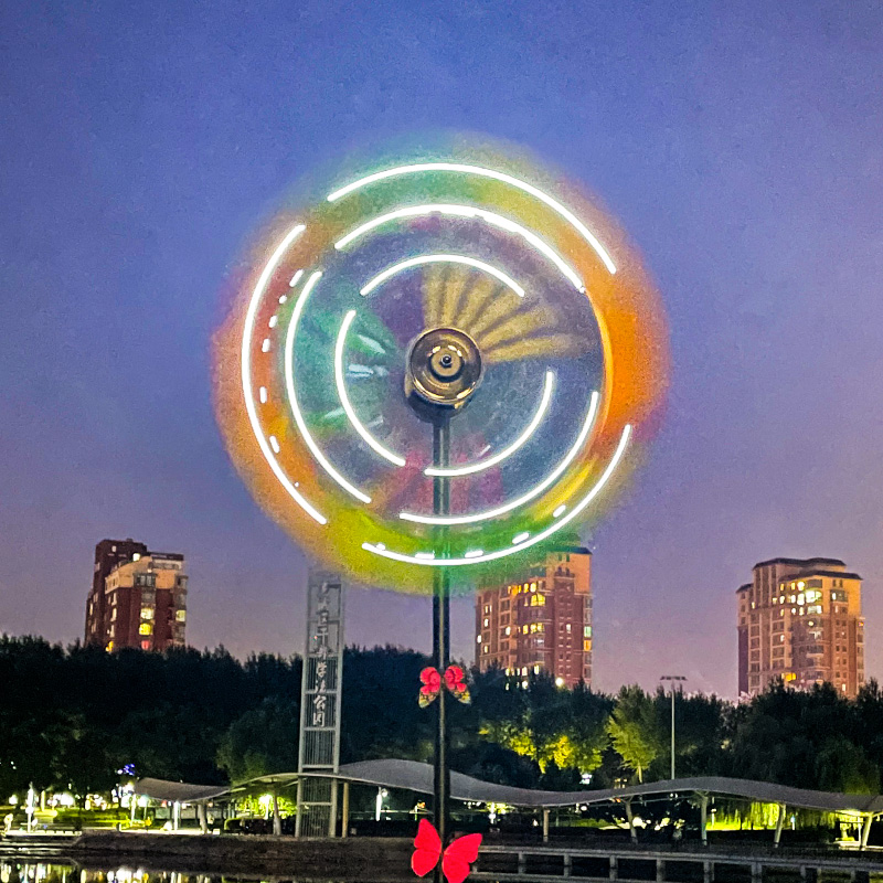 风车户外装饰花园庭院别墅露台铁艺旋转模型摆件太阳能Z灯七彩景