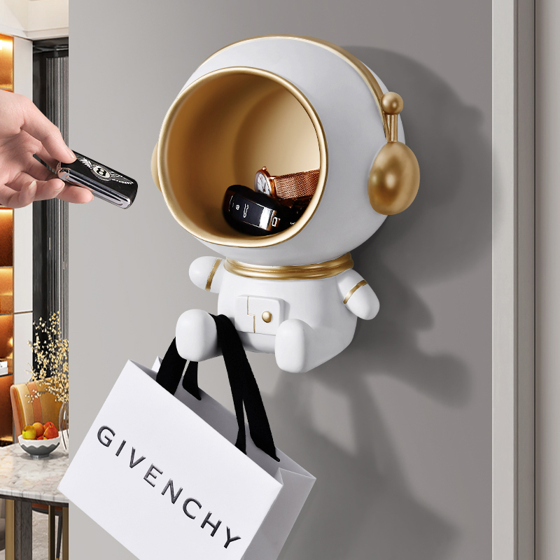 进门口入户钥匙收纳壁挂宇航员玄关装饰摆件创意S置物架免打孔挂