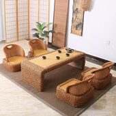 藤编榻榻米茶几桌椅家用阳台飘窗桌日式 禅意喝茶几地阳台矮茶道桌
