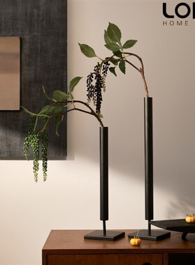 侘寂风黑色高级感玄关装饰摆件极简花瓶N铁艺桌面艺术插花器