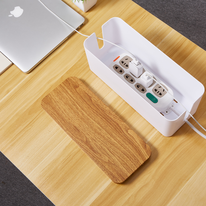 仿柚木纹盖插座收纳盒理线器电脑集线器插线板收纳盒韩国集线盒