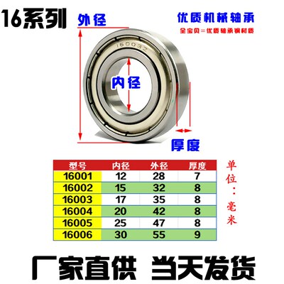 深沟球微型薄壁小轴承16001 16002 16003 16004 16005 16006ZZ Z