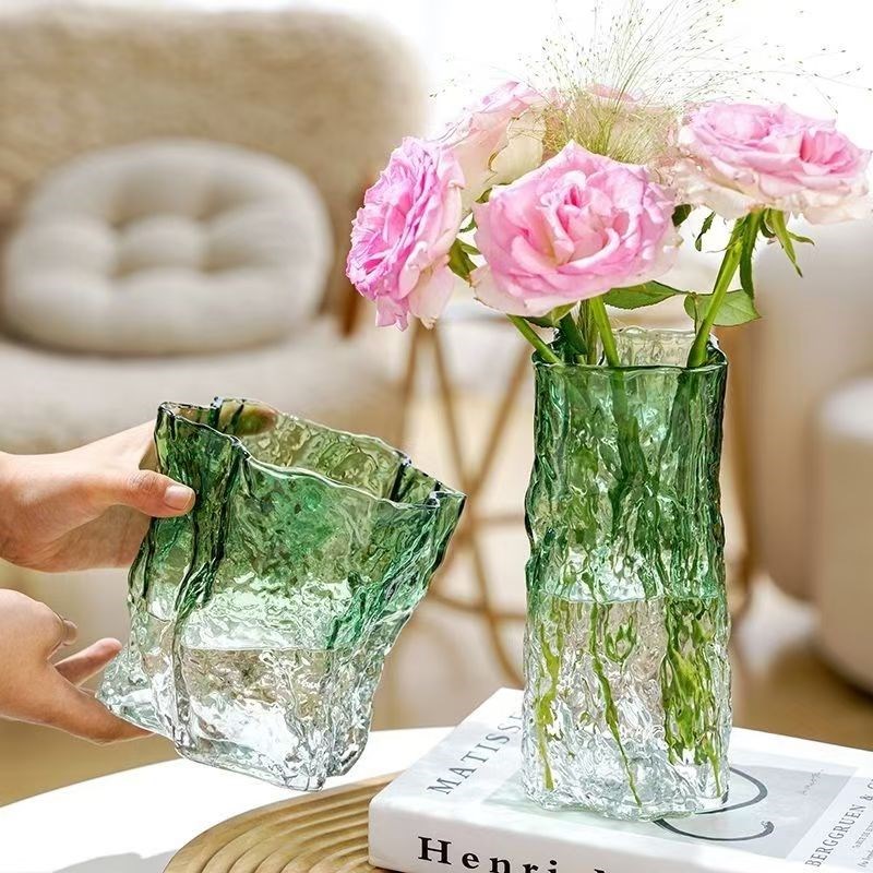INS风创意不规则玻璃花瓶简约风透明插花玫瑰百T合客厅摆件高级感