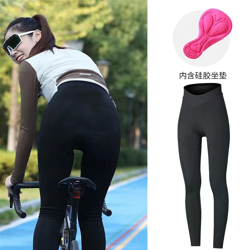 春夏薄高腰公路自行车外穿速干骑行装备服透气女减震单车长裤屁垫