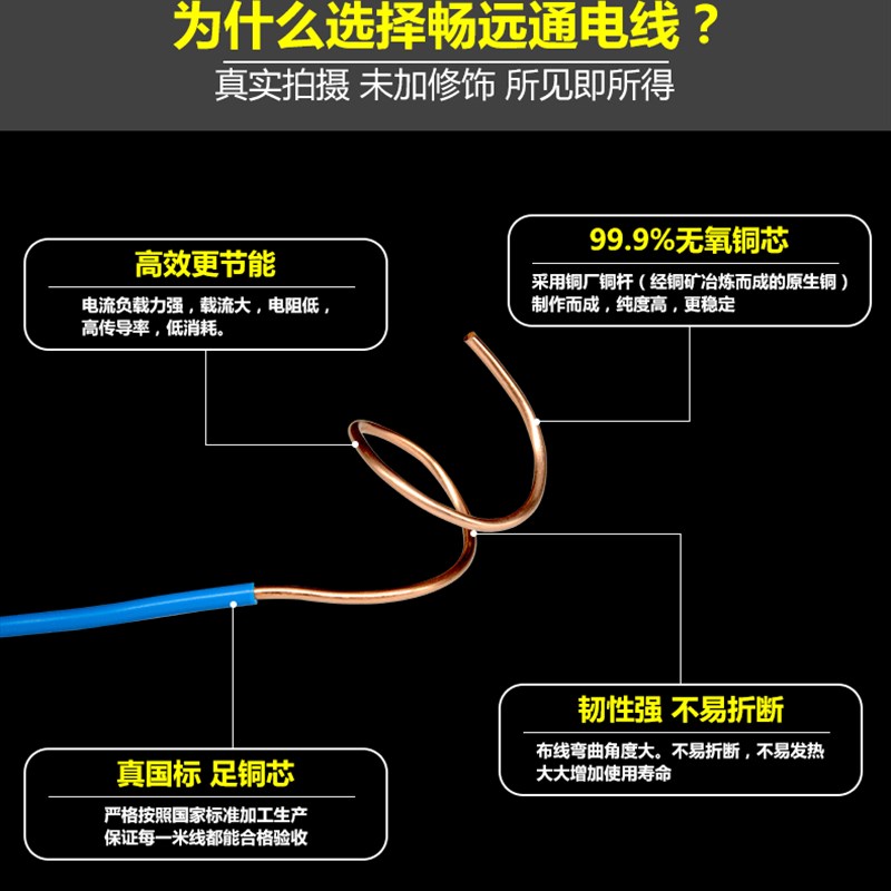 国标纯铜bv2.5mm铜芯电线 1.5/4平方毫米家装电线单心硬铜线100米