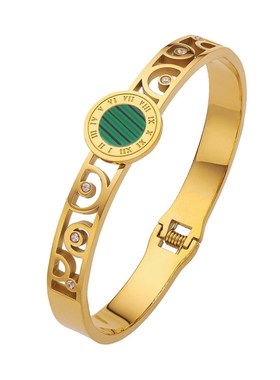 欧美复古镂空镶钻钛钢手环女 高级感时尚罗N马数字不锈钢弹簧手镯