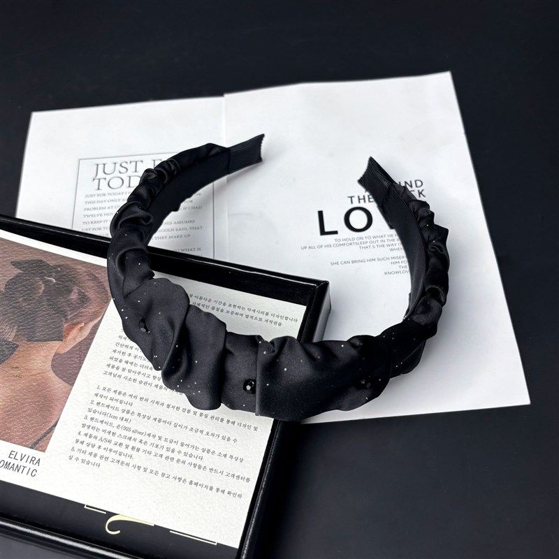 网红风气b质黑水晶褶皱发卡发箍女简约成人高颅顶百搭头饰压发头