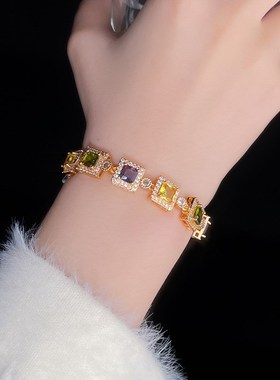 方糖手链女气质ins精致闪锆网红通勤个性轻奢Q复古锆石几何手饰潮