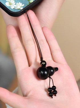 天然黑曜石葫芦吊坠黑q耀石水晶饰品挂件钥匙扣手机链挂坠项链男