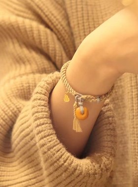 橘梦言山老c蜜蜡手绳流苏葫芦编织手链气质文艺民族风手工编织手