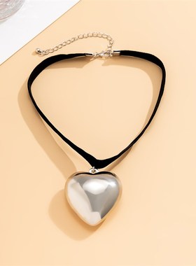 欧美跨境饰c品 简约链条爱心choker锁骨链 法式甜酷小众心形项链