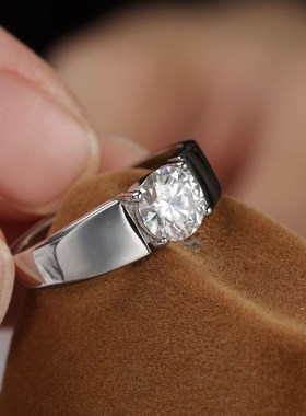 精工工艺S925银莫桑石t男士戒指一往情深情侣对戒一件代发工厂