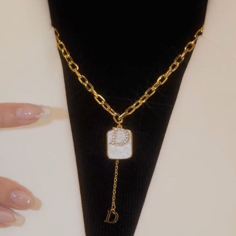 轻奢小众设计D字母毛衣链女2024年新H款高级感网红锁骨链短款项链
