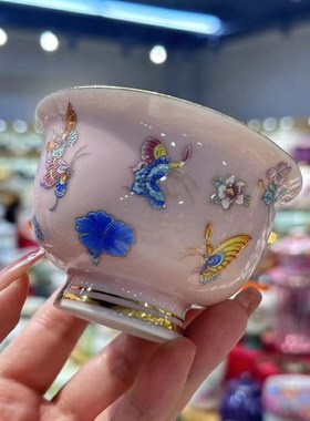 轻奢内绘紫色压手杯中式大号陶瓷功夫茶具单个茶杯W品茗杯个人茶