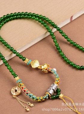 藏式小清新吊坠i绳手工编织桃花结脖挂项链珍珠手绘唐卡扎基拉姆