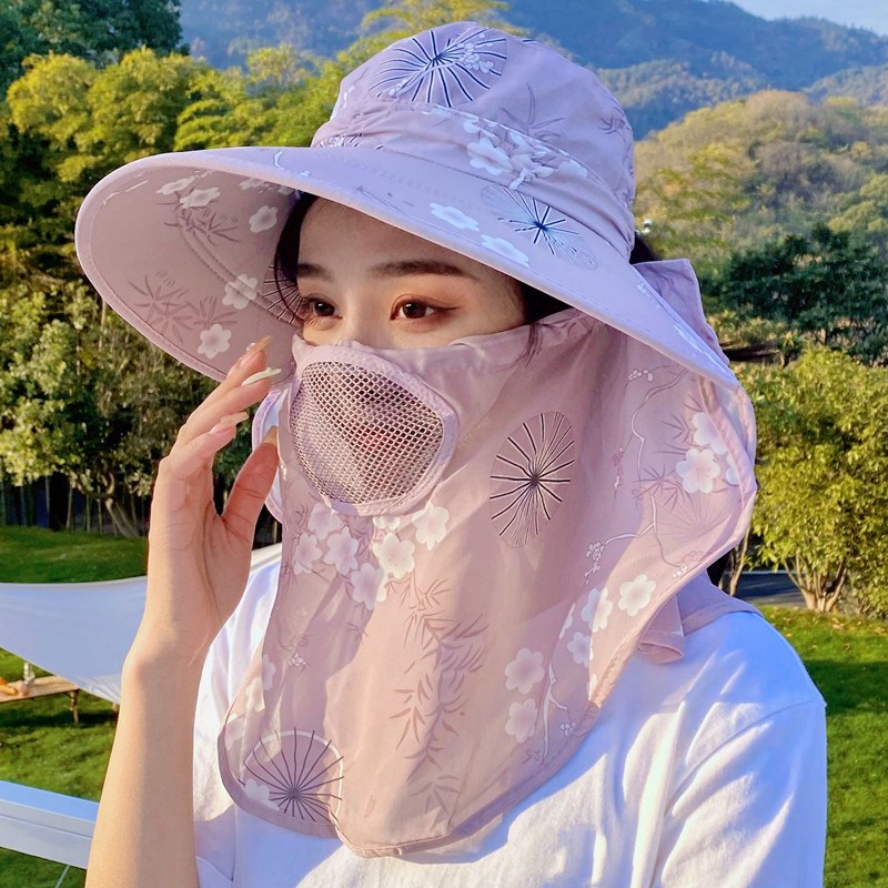 遮阳帽女士夏季遮脸面罩干农活大帽檐全脸L防晒紫外线骑车太阳帽