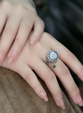 可转动复古铜钱平安扣戒指女国潮做旧工艺中国风开口Y调节食指指