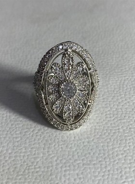中古微镶锆石花朵戒指高级感轻A奢小众设计百搭指环开口戒精致