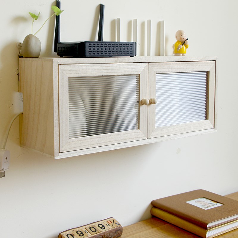 路由器wifi实木免打孔挂墙置物架收纳盒壁挂插排机顶盒遮挡装饰箱