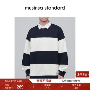 韩国春季男士大码复古时尚宽松条纹翻领卫衣musinsa standard