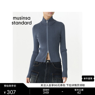 韩国春夏女士高领短款时尚双头拉链罗纹针织衫MUSINSA STANDARD