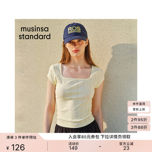韩国26夏季新品女士修身短款休闲方领短袖T恤MUSINSA STANDARD