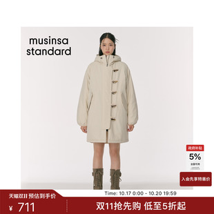 韩国秋冬时尚女士时尚休闲连帽中长棉服外套MUSINSA STANDARD