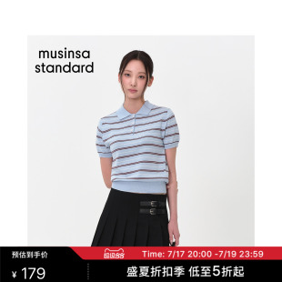 韩国26夏季新品女士时尚休闲日常条纹半袖polo衫MUSINSA STANDARD