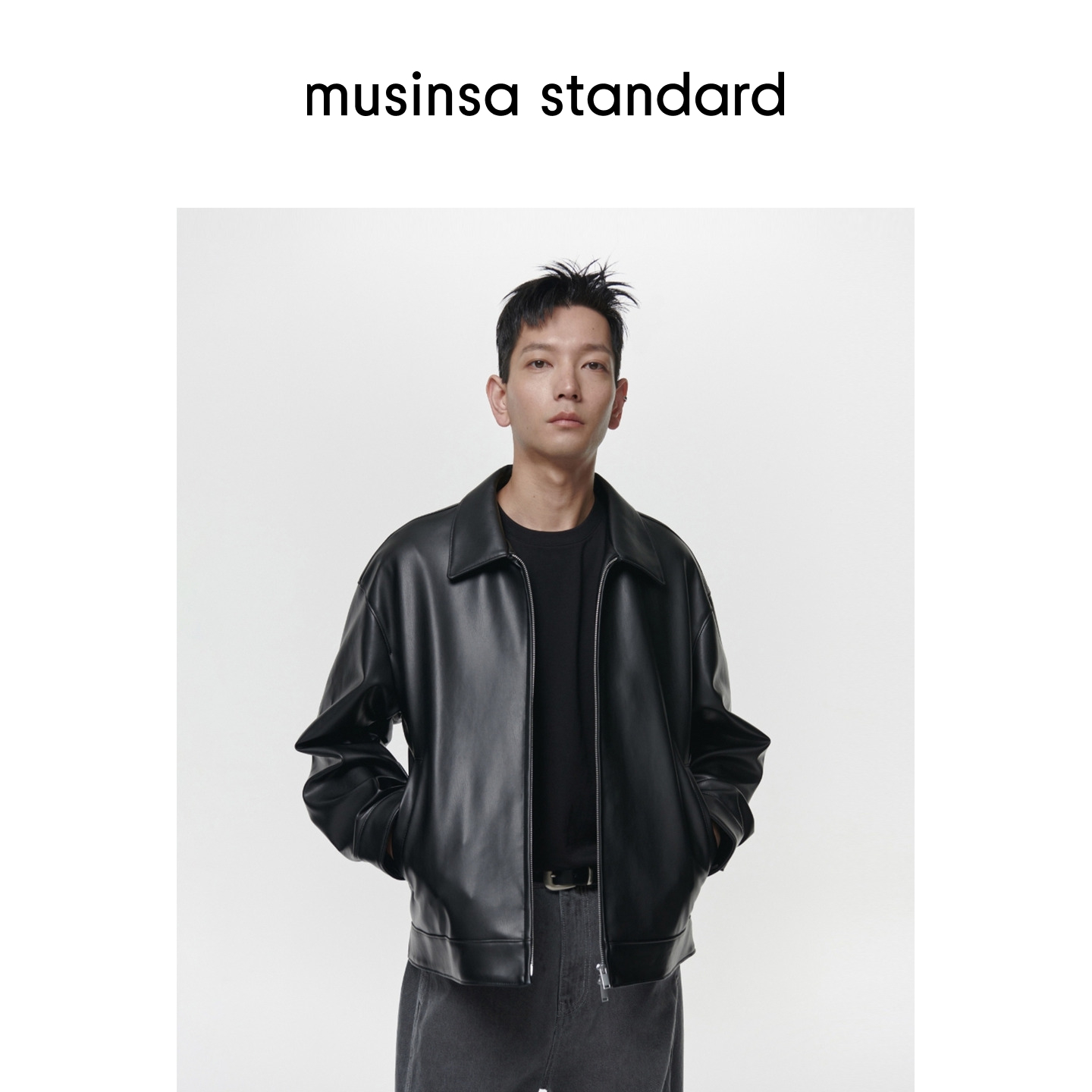 男士秋季人造皮革廓形单排夹克