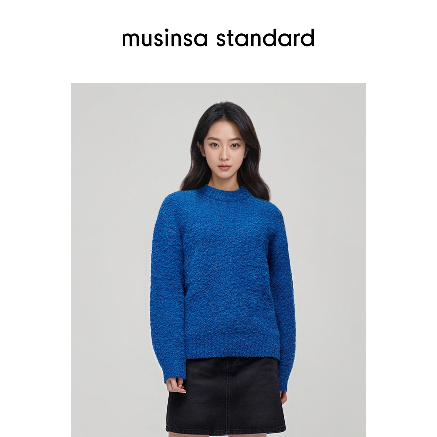 女士秋季混纺宽松落肩圆领针织衫