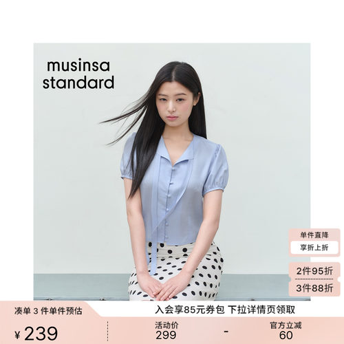 夏季女士休闲复古飘带娃娃袖衬衫