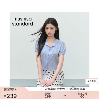 夏季女士休闲复古飘带娃娃袖衬衫