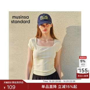 韩国26新品女士修身短款休闲方领短袖T恤MUSINSA STANDARD