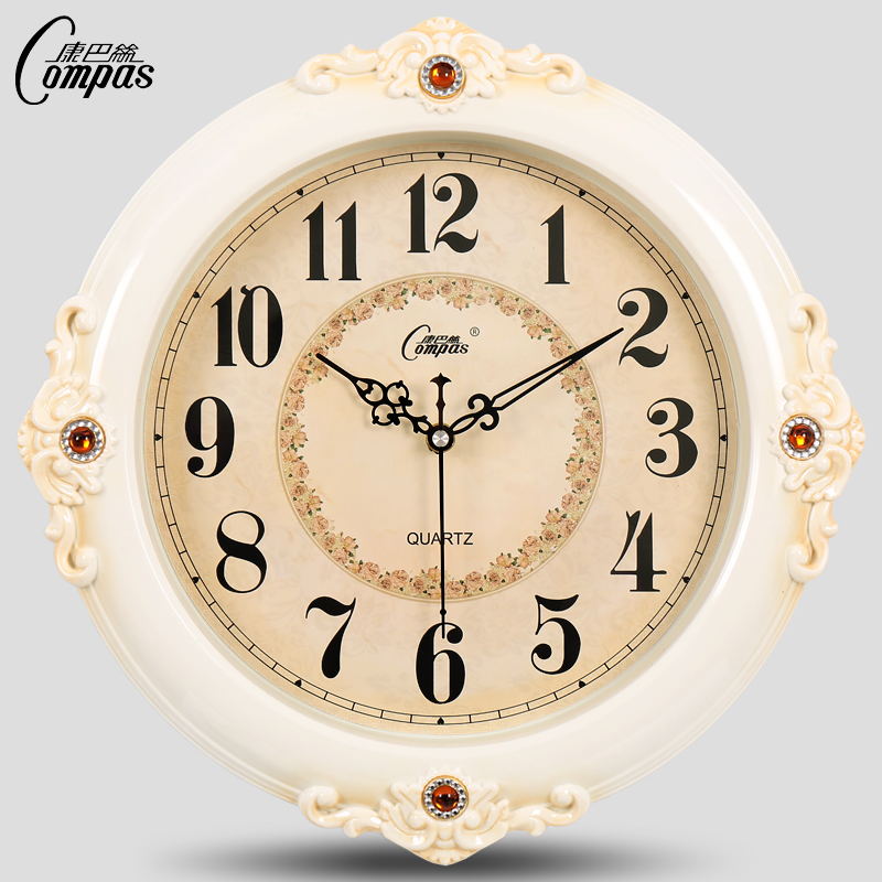 康巴丝静音客厅16英寸大挂钟时尚创意田园钟表简约挂Y表欧式石英