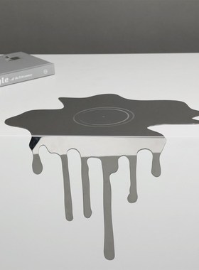 现代简约银色f金属流淌水滴托盘摆件客厅电视柜挂件样板房软装饰